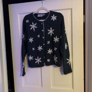 Vintage Paul Harris Design Snowflake Pearl Button Cardigan Gray Size Medium